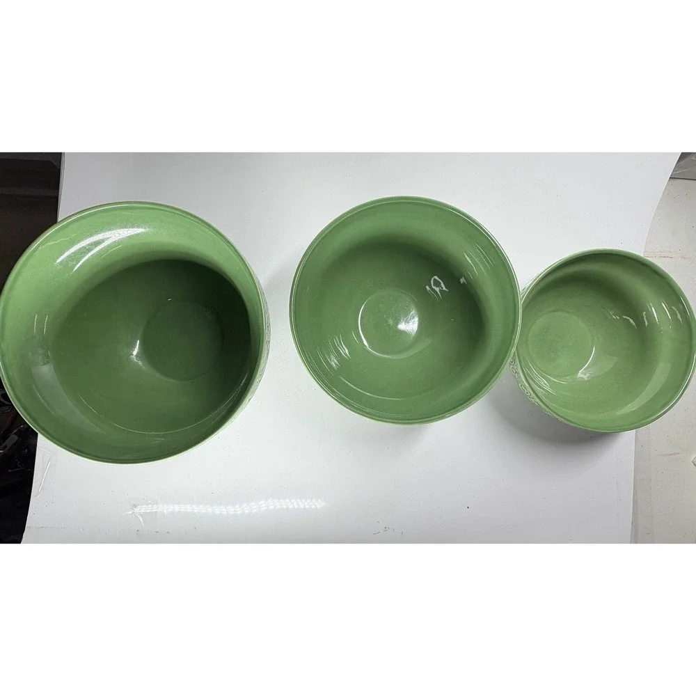 VERY NICE Set of 3 Well Equipped Kitchen GREEN Greek Style Nesting Bowls